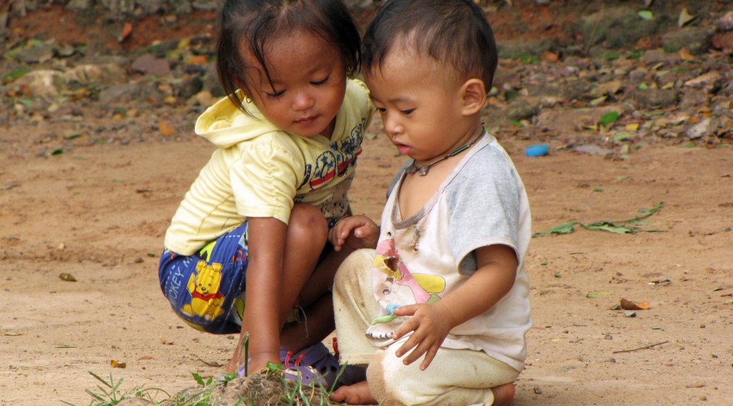 Children outside Angkor Wat, Cambodia