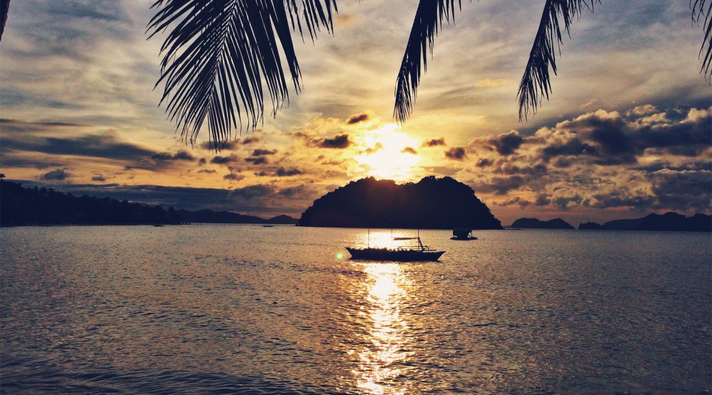 Las Cabañas, tramonto, Palawan, Filippine
