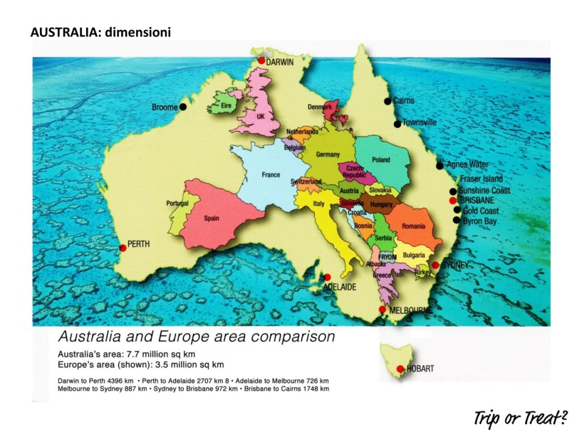 Australia: le dimensioni rispetto all'Europa